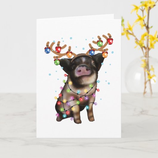 Cute Biggetje, Varken Liefhebber Grappig Kerst Ges Kaart (Gele Bloem)