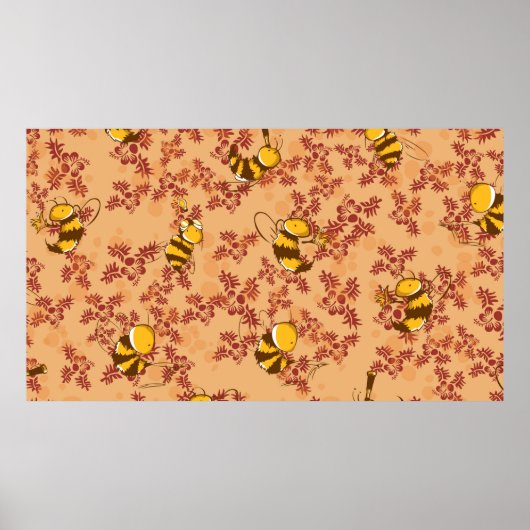 Cute bij achtergrondpatroon poster (Voorkant)