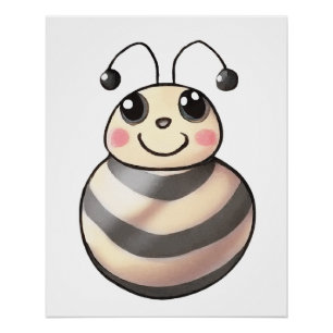 Cute Bij Cartoon, Glimlachende Bij Tekening, Bij Perfect Poster