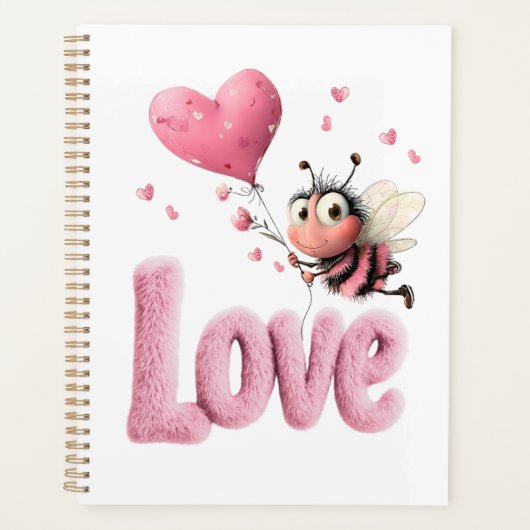 Cute Bij Fluffy Roze Liefde Hart Ballon  Planner (Voorkant)