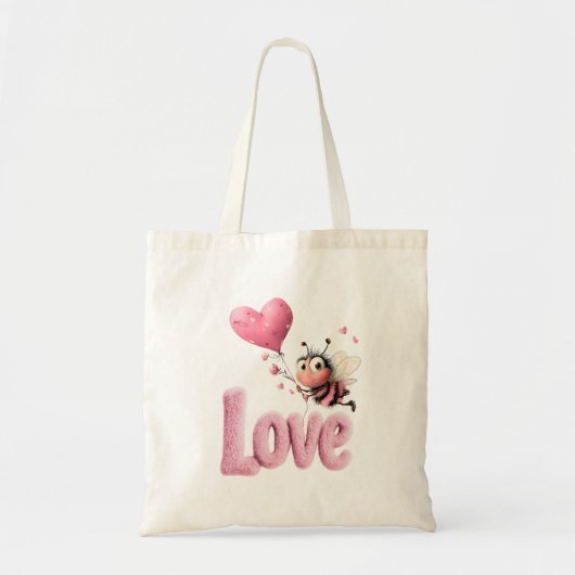Cute Bij Fluffy Roze Liefde Hart Ballon Tote Bag (Voorkant)