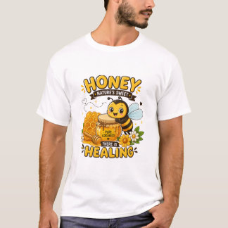 Cute Bij Honing Genezende Cartoon Ontwerp T-shirt