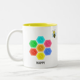 Cute Bij & Kleurrijke Honingraat op Zwart Tweekleurige Koffiemok