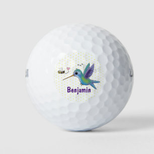 Cute bij kolibrie cartoon illustratie golfballen
