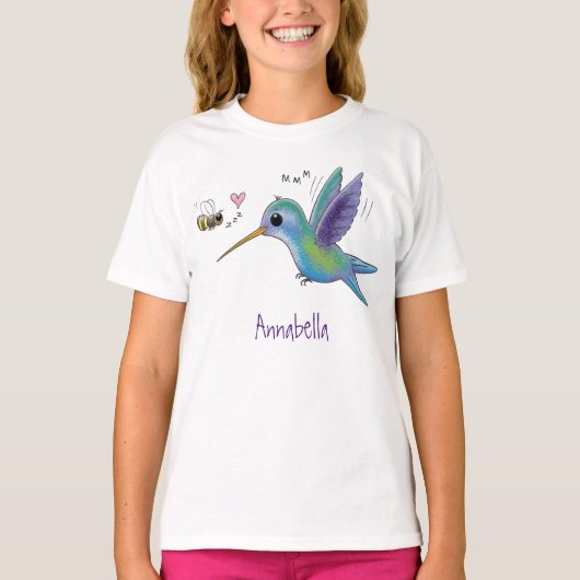Cute bij kolibrie cartoon illustratie t-shirt (Voorkant)