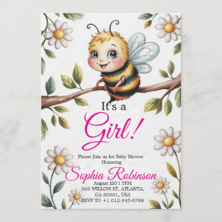 Cute Bij & Madeliefje Baby Shower Uitnodiging
