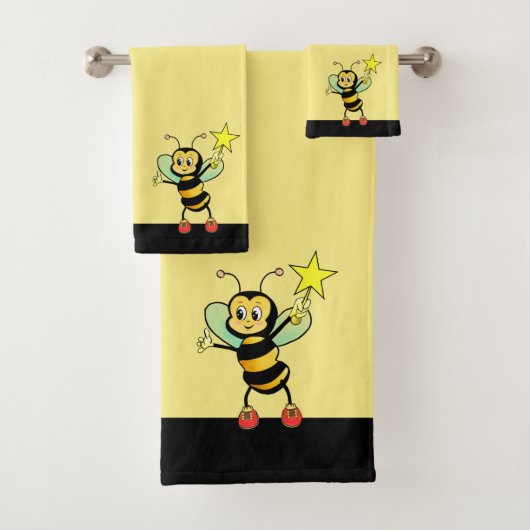 Cute Bij op Zwarte en Gele Bad Handdoek Set (Insitu)