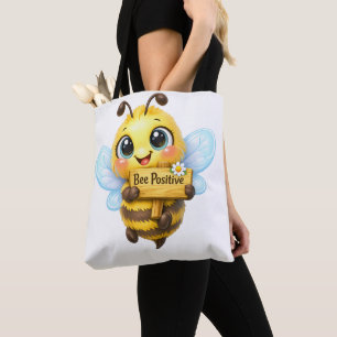 Cute Bij Positieve Whimsical Cartoon Boodschappent Tote Bag
