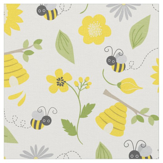 Cute bijen en Floral Pattern Stof (Close Up)