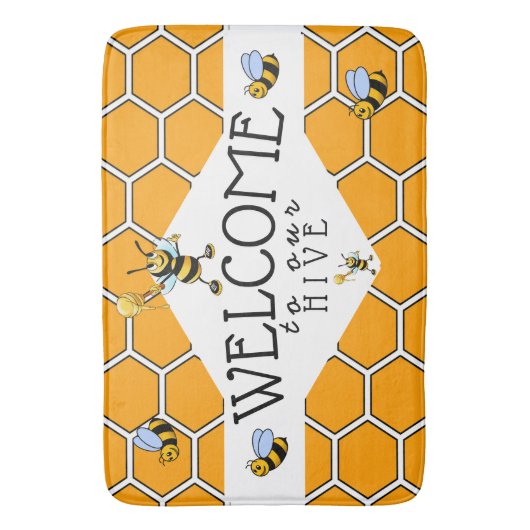 Cute bijen Welkom in onze Hive Badmat (Voorkant Verticaal)