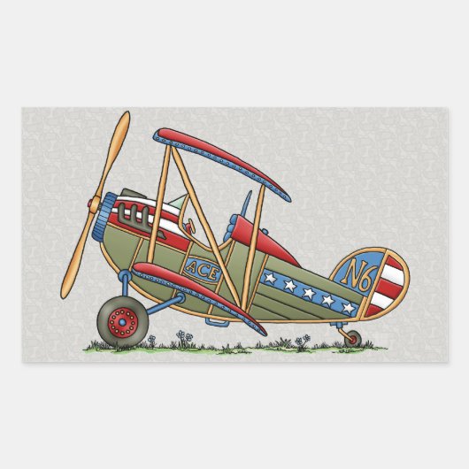 Cute Biplane Rechthoekige Sticker (Voorkant)