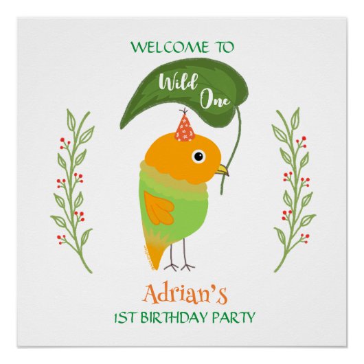 Cute Bird 1st Birthday Welcome Glossy Poster (Voorkant)