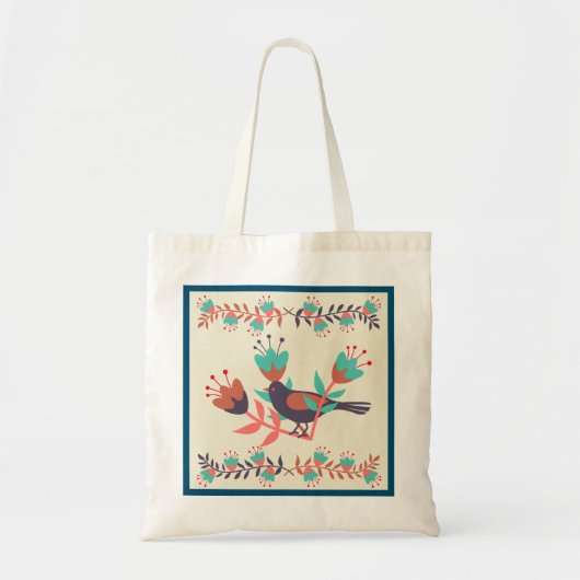 Cute Bird and Floral Folk Art Tote Bag (Voorkant)