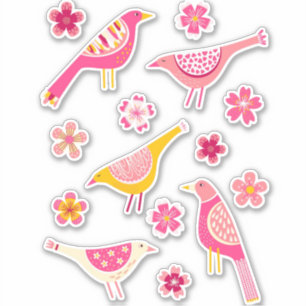 Cute Bird and Flower Sticker