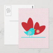 Cute Bird and Hearts Briefkaart (Voorkant / Achterkant)