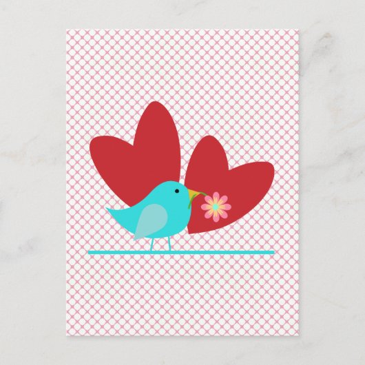 Cute Bird and Hearts Briefkaart (Voorkant)