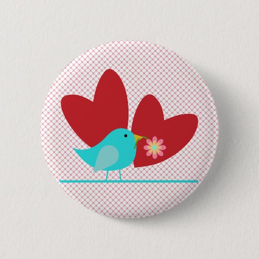 Cute Bird and Hearts Ronde Button 5,7 Cm (Voorkant)