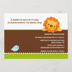 Cute bird and lion baby shower nodigde kaart