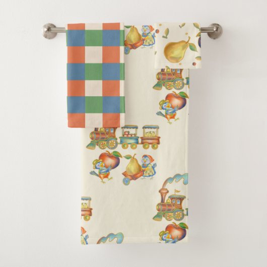 Cute Bird Apple Train Towel Set Bad Handdoek (Insitu)