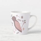 Cute Bird Brown Pink Botanical Floral Latte Mok (Rechts)