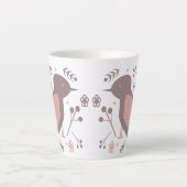 Cute Bird Brown Pink Botanical Floral Latte Mok (Voorkant)
