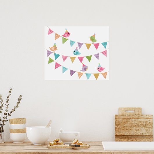 Cute Bird Bunting Poster (Keuken)