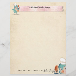Cute bird chef gepersonaliseerd recept letterhead