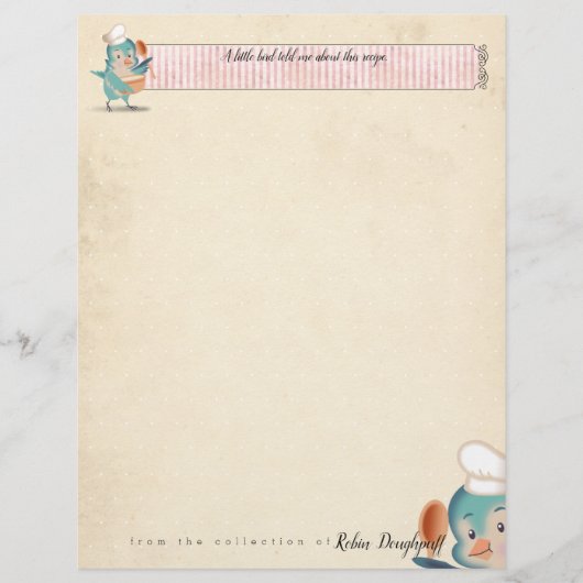 Cute bird chef gepersonaliseerd recept letterhead (Voorkant)