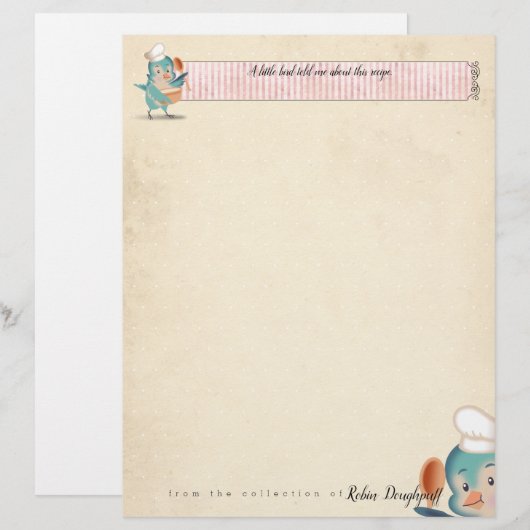 Cute bird chef gepersonaliseerd recept letterhead (Voorkant / Achterkant)
