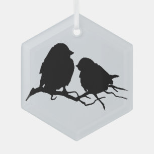 Cute Bird Couple Friends Silhouette Glas Ornament