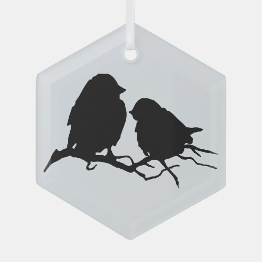Cute Bird Couple Friends Silhouette Glas Ornament (Voorkant)