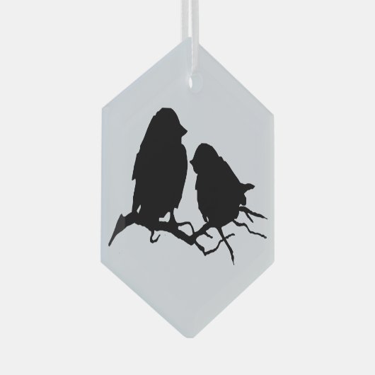 Cute Bird Couple Friends Silhouette Glas Ornament (Voorkant Rechts)