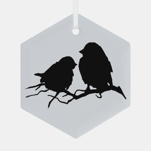 Cute Bird Couple Friends Silhouette Glas Ornament (Achterkant)