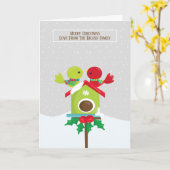Cute Bird Couple Kerstmis gepersonaliseerd Kaart (Gele Bloem)