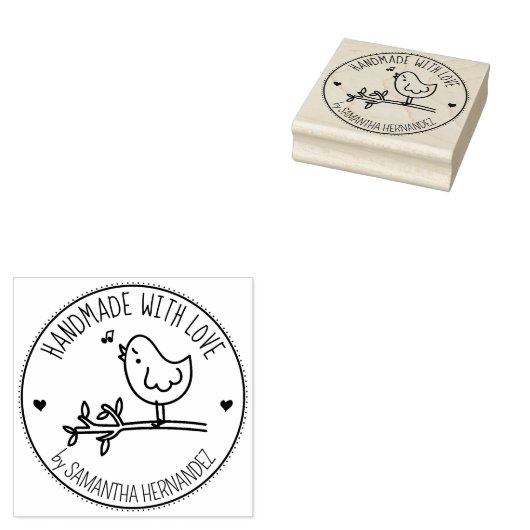 Cute Bird Custom Handmade with love, Rubberstempel (Gestempeld)