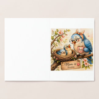 Cute Bird Family Foil Card Folie Kaarten