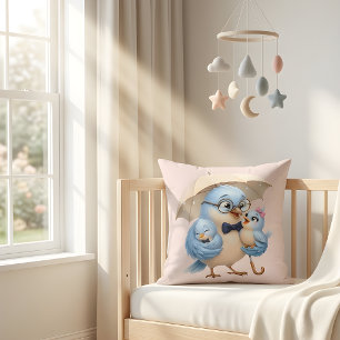 Cute Bird Family Throw Pillow cadeau Kussen