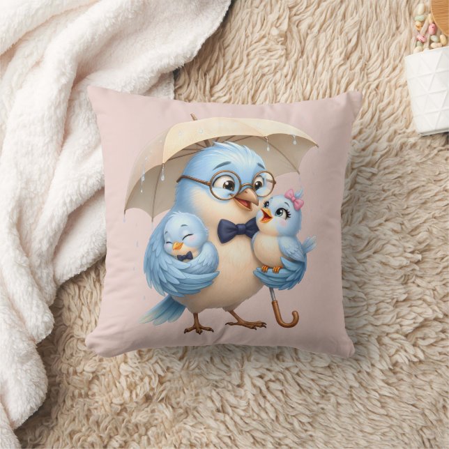 Cute Bird Family Worpillow cadeau Kussen (Deken)