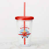 Cute bird flying red airplane cartoon illustratie acryl drinkbeker (Voorkant)