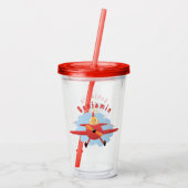 Cute bird flying red airplane cartoon illustratie acryl drinkbeker (Achterkant)