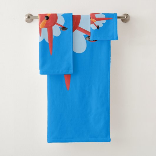 Cute bird flying red airplane cartoon illustratie bad handdoek (Insitu)