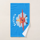 Cute bird flying red airplane cartoon illustratie bad handdoek (Handdoek)
