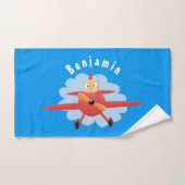 Cute bird flying red airplane cartoon illustratie bad handdoek (Handdoek)