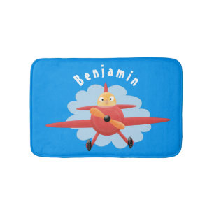 Cute bird flying red airplane cartoon illustratie badmat