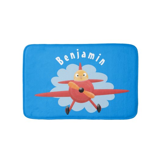 Cute bird flying red airplane cartoon illustratie badmat (Voorkant)