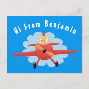 Cute bird flying red airplane cartoon illustratie briefkaart