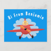 Cute bird flying red airplane cartoon illustratie briefkaart (Voorkant)