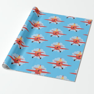 Cute bird flying red airplane cartoon illustratie cadeaupapier