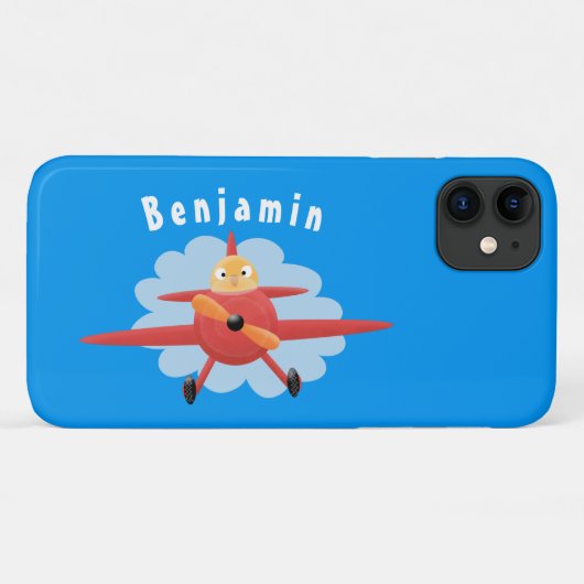 Cute bird flying red airplane cartoon illustratie Case-Mate iPhone case (Achterkant (horizontaal))