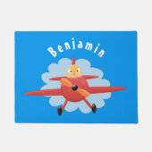Cute bird flying red airplane cartoon illustratie deurmat (Voorkant)